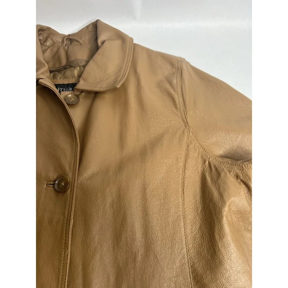 Centigrade Leather‎ Jacket Soft Tan Camel Medium 4 Button Zipper Lined Womens